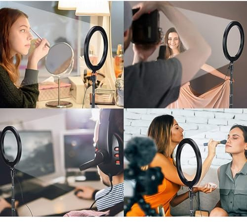 Ausla 16 Cm Ringljus, 360° Justerbar Ljusstyrka med 3 Färgtemperaturlägen, Flexibel Metallstativstativ för Selfiefotografering YouTube-videosminkning (26 cm)