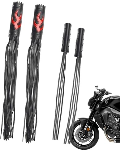 Manopole per moto - Nappe e per manubrio Retro Flame, coperture per manopole con frange per frizione freno motore in pelle - Coppie Coprimanopole per manubrio Retro Flame Spike Streamer, manopo