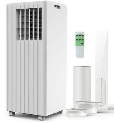 Garvee 8000 BTU Portable Air Conditioner, Complete Window Kit & Remote Included - Easy Setup, Cools 350 Sq. Ft Rooms, 24-Hr Timer, Sleep Mode, Quiet Operation, White