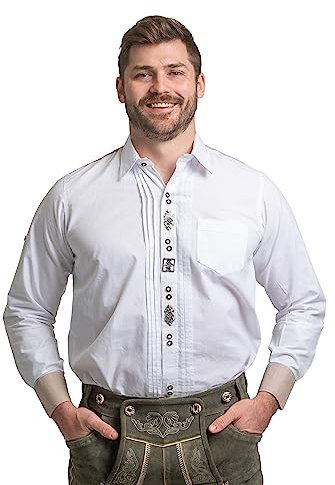 Dirndl Trachten Haus White Longsleeve Pleated German Lederhosen Button Down Dress Shirt