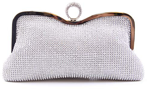 Syrads Bolso de Boda Dorado Clutch Mujer Fiesta Carteras de Mano Bolso de Noche Bandolera con Cadena para Ceremonia Novia Diamantes 722 (Plateado 2)