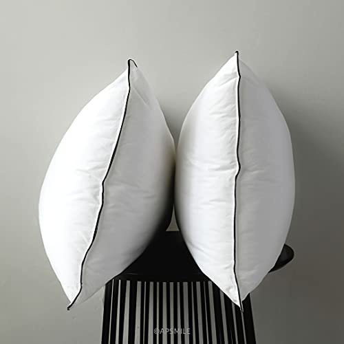 APSMILE Organic Feather Down Pillows Set of 2, Queen Size Bed Pillows for Sleeping with 100% Cotton Cover, 3-Chamber Hybrid Feather Down Core Pillow Surrounded by Polyester for Cushions 20x30 Inches
