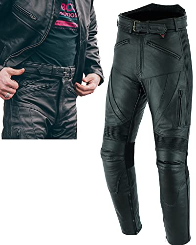 Texpeed Pantalones de moto cuero - Hombre Motocicleta turismo para motocicletas de con auténtica protección de armadura de motociclista CE (EN 1621-1) Negro - (XL Cintura/Pierna Largo)