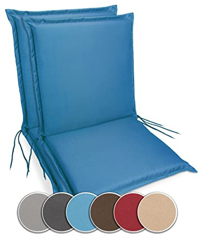 sunnypillow 2er Set Gartenstuhlauflagen | 100 x 50 | extra dick 9cm | Niedriglehner Auflagen waschbar wasserdicht | Polsterauflagen Outdoor Stuhlauflagen Polster Sitzkissen Gartenstuhl | Blau |