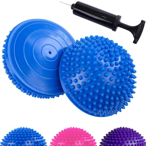 CampTeck U7248 Boule d'équilibre Hérisson, Demi-Dôme, Coussin Picot, Dôme de Massage, avec Pompe à Main - Paquet de 2 - Bleu