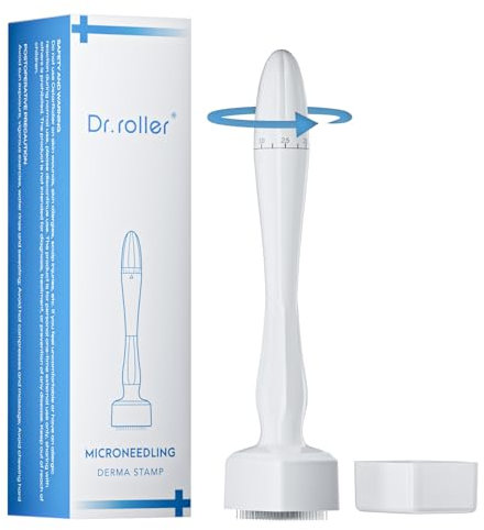 Dr.roller Derma Stamp, Adjustable Microneedling Stamp Pen 0-3mm with 140 Titanium Pins, Professional Dermastamp Microneedling Pen Derma Roller Hair Beard Growth for Men and Women