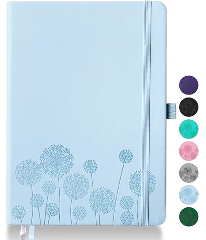 Qefuna Notebook-Tagebuch für Frauen, Notizbuch A5 Leder Journaling Notebooks für die Arbeit, 200 Seiten Reisetagebuch für Frauen Männer mit Stifthalter und Farbband, 5.78×8.34(Blau)