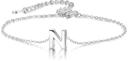 Candyfancy Pulsera de plata de ley 925 con inicial para mujer, pulsera de plata del alfabeto de 16 cm más 5 cm de cadena de extensión ajustable, Plata de ley, SSLCF063-14