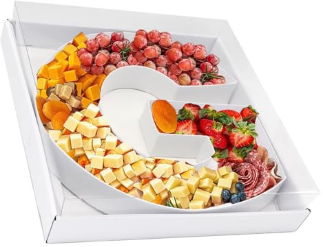 12.5inch Fillable Paper Mache Number Letter Cardboard Cutouts Charcuterie Board Food Sweet Cupcake Tray Party Decorative Box (Letter G, White)