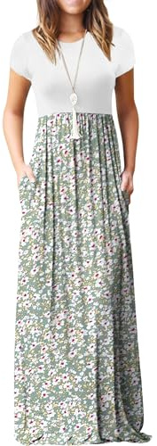 GRECERELLE Womens Maxi Dress Summer Casual Ladies Short Sleeve Crew Neck Long Dresses with Pocket for Daily, Holiday, Travel, Maternity (Lily Green, S)