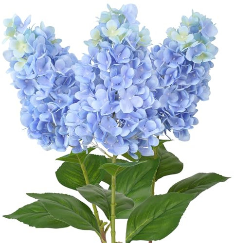 Hobyhoon 3Pcs Hydrangeas Artificial Flowers,Faux Hydrangea Flowers,73cm Long Stems Silk Hydrangeas for Decoration,Table Centerpieces,Home,Farmhouse,Office,Hotel Decoration(Blue)