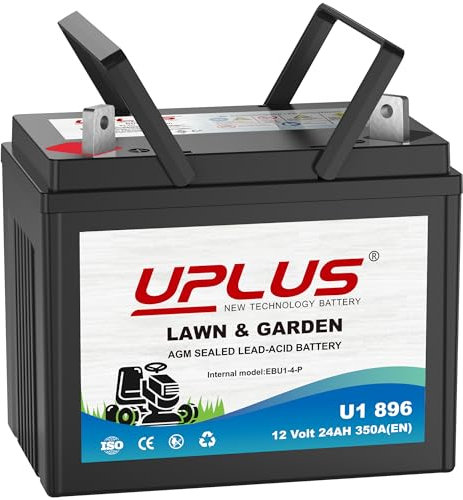 UPLUS 896 U1 Riding Lawn Mower Battery, 12V 350CCA Garden Tractors Maintenance Free Agm Batteries Fit for John Deere/Countax/Cub Cadet/MTD/Hayter Terminal:+,-