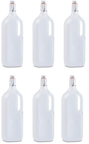Tradineur - Confezione da 6 bottiglie di plastica con manico e tappo a pressione, riutilizzabile, acqua, latte, frullati, succhi, bibite, frigorifero, campeggio (1,5 litri, 32 x 10 x 9 cm)