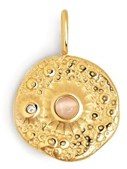 SINGULARU - Charm Planeta Mars. Acero con Acabado en Baño de Oro de 18kt. Colgante con Motivo Medallón y Detalles Circonita. Cierre Asa. Joyas para Mujer