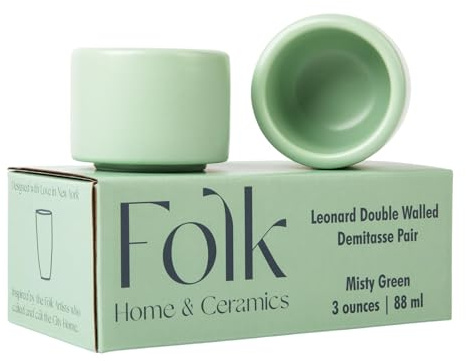 Folk Ceramics Leonard Ceramic Espresso Cups, Misty Green, 3oz, Set of 2