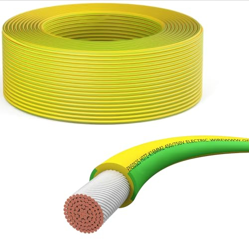 Offgridtec H07V-K Jordkabel 16 mm² 450/750 V, fintrådad kopparledare, flamhämmande XLPO- och PVC-isolering, HAR-certifierad, fast förläggning, hög flexibilitet (grön/gul, 10 m)