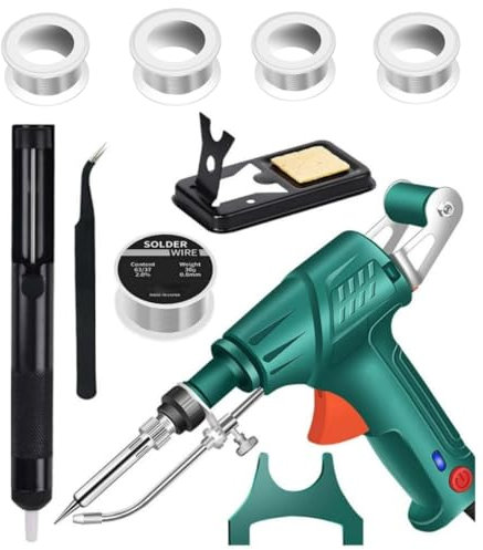 Kit di saldatura ferro, pistola di saldatura automatica 60W, riscaldamento rapido Include filo di saldatura, aspiratore di saldatura, per riparazioni elettroniche (internal heat green)
