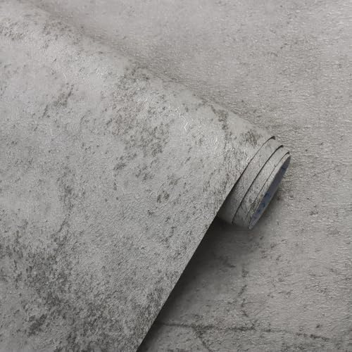 CiCiwind Self Adhesive Wallpaper Concrete Look Contact Paper Light Grey Peel and Stick Wallpaper 40cm×15m Waterproof Sticky Back Plastic Thicken Vinyl Wrap for Living Room Bedroom Kitchen