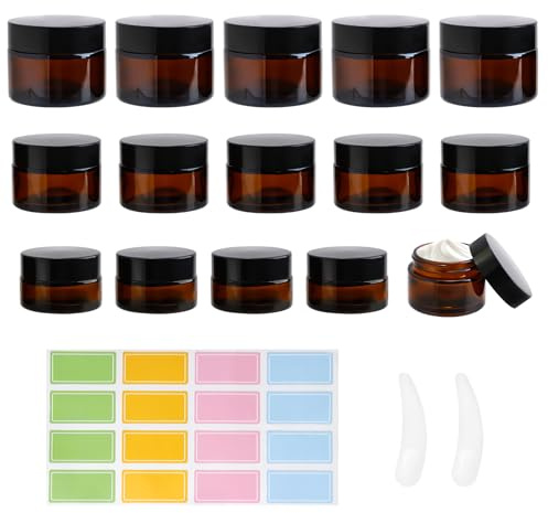 15PCS Pieza Ámbar Tarros de Cristal, Tarros de Crema, 20/30/50ml
