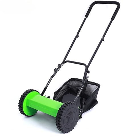 Cortacésped manual con carrete de empuje con caja de recolección, altura ajustable para una limpieza eficiente de césped y hojas en césped, aceras, entradas