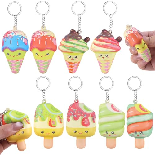 Anboor Lot de 8 mini jouets à presser Kawaii - Souples - Pour soulager le stress - Jouet sensoriel pour enfants - Rebond lent - Porte-clés - Pour sacs de fête