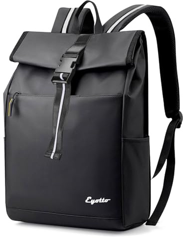 eYotto Roll Top Backpack Waterproof, 15.6 Inch Laptop Backpack For Men Women, Lightweight Laptop Bag With 3 Reflective Strip For School Business Travel Commuter(Black)
