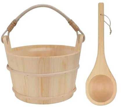 Ailan Accessori per sauna e spa: secchi e mestoli in legno fatti a mano, comodi, facili da trasportare, durevoli e resistenti all'usura. Set di secchi e mestoli per sauna, fatti a mano, per il bagno.