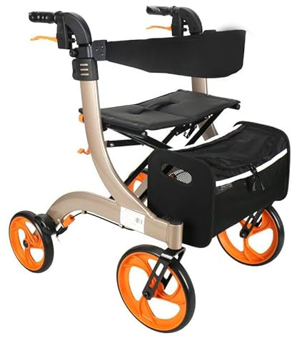 Elektrisk rullstol och elektrisk hopfällbar rollator med dubbla bromsar, justerbar höjd, säte och förvaringsväska, mobilitetshjälp för seniorer och vuxna, inomhusbruk utomhus A