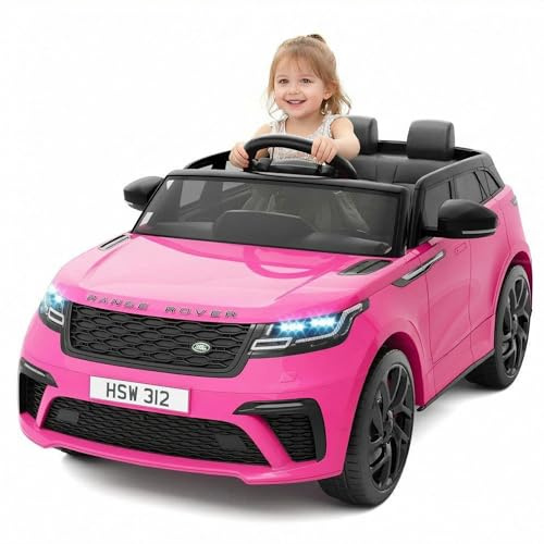 Garvee Coche Eléctrico Infantil con Licencia Land Rover - Grande 2 Plazas, Puertas Hidráulicas, Doble Motor 12V, Control Remoto 2.4G, Altavoz, Bocina, Luces LED, Seguro Niños 3-6 Años, Color Rosa