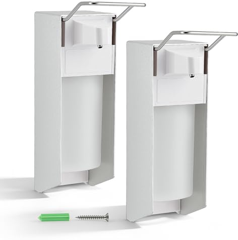 Set di 2 dispenser per sapone da 500 ml, fissaggio a parete con funzionamento a gomito, in ABS + acciaio inossidabile 304 + alluminio, per sapone liquido e disinfettante, per cucina, bagno e
