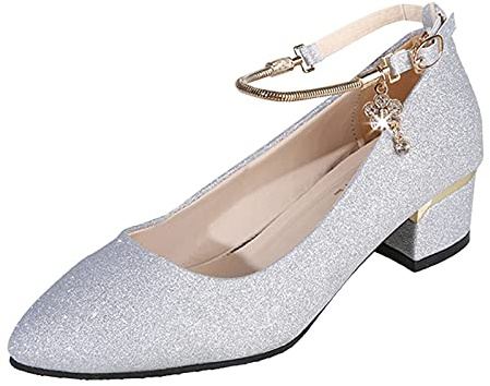 Escarpins Mary Jane pour femme - Escarpins de princesse - Paillettes scintillantes - Lisses - Chaussures à talons - Pour fête de la bière - Chaussures de loisirs - Chaussures de danse élégantes et