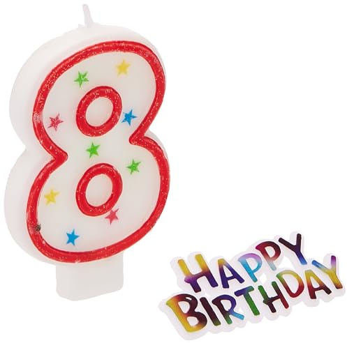 Vibrant Multicolor Number 8 Glitter Wax Birthday Candle - 7.75 (1 Count) - Perfect for Unforgettable Parties