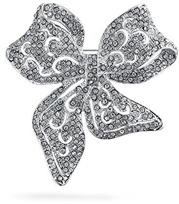 Victorian Vintage Estilo De Invierno De La Boda De Vacaciones Real Azul Blanco Cristal Brillante Pave Moda Nupcial Gran Declaración Filigrana Cinta Lazo Bufanda Broche Alfiler Chapado En Plata Rosa