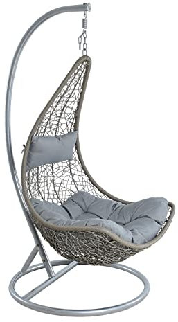 ESTEXO Hängesessel für eine Person mit Gestell, Einsitzer, Polyrattan, Hängekorb, Hänge Schaukel, wetterfest - Grau/Silber