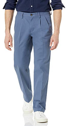 Amazon Essentials Pantalon Chino plissé, Infroissable, Coupe Classique (Grandes Tailles Disponibles) Homme, Indigo, 36W / 28L
