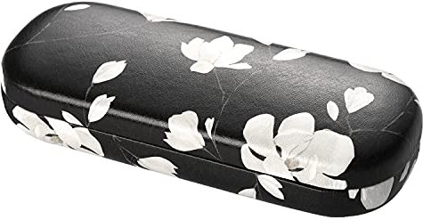 MoKo Étui à Lunettes Rigide, Boîte à Lunettes de Soleil en Cuir PU, Floral Étui à Lunettes Spectacles, Étui de Protection pour Homme Femme Enfant, Noir+Magnolia Blanche