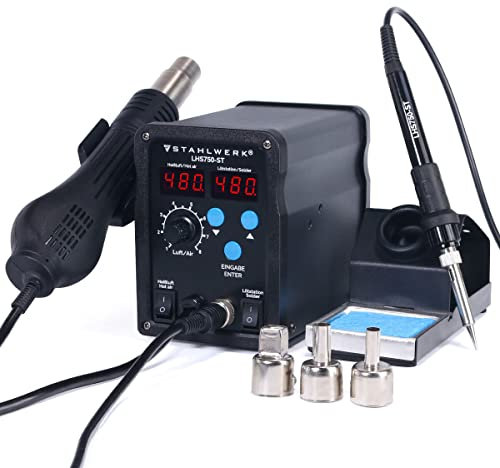 STAHLWERK Estación de soldadura de aire caliente 2 en 1 LHS750-ST Aparato de soldadura con 750 vatios y función de aire caliente para trabajos de soldadura, repaso y desoldadura