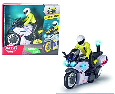 Dickie Toys Moto Policia Portuguesa (PSP) 17cm con Figura, Mecanismo a Fricción, Luz y Sonido, A Partir de 3 años (203712018027)