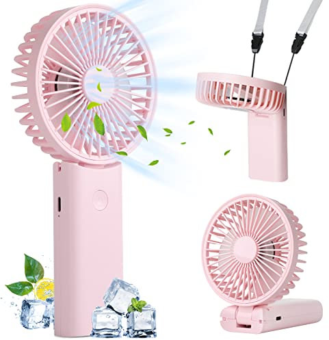 Hianjoo Mini Ventilateur Portative, Ventilateur de Poche Poche 3 en 1, USB Rechargeable Réglable à 3 Vitesses Ventilateur pour Le Bureau, Le Voyage, Le Camping-Rose