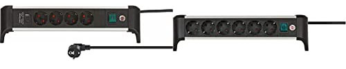 Brennenstuhl Alu-Office-Line Steckdosenleiste 4-Fach mit USB Power-Delivery Typ C & Alu-Office-Line Steckdosenleiste 6-Fach/Steckerleiste aus Aluminium für den Schreibtisch (3m Kabel)