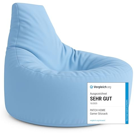 PATCH HOME Gamer kudde & lounge sittsäck fåtölj sittdyna sittsäckar gaming, redo med frigolitfyllning lämplig för inomhus- och utomhusbruk (ljusblå, Ø 65 cm x höjd 70 cm junior)