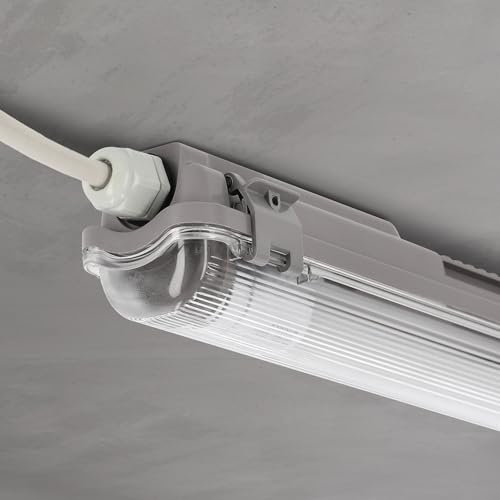 LED Universum Feuchtraumleuchte 120cm IP65 inklusive T8 LED-Röhre 18W 2160 Lumen - 4000K neutralweiß - verknüpfbar - Kellerleuchte Nassraumleuchte Feuchtraumwanne L1276xB68xH58mm