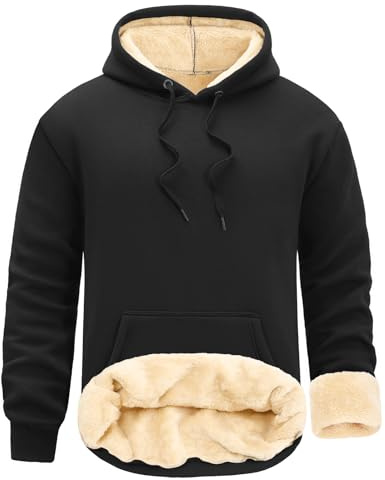UMIPUBO Felpa Uomo con Cappuccio Invernale Giacca Felpe in Pile Caldo Manica Lunga Termica Foderato Pullover Girocollo Hoodie Sweatshirt con Tasche Cappotto da Uomo Abbigliamento (Nero, XXL)