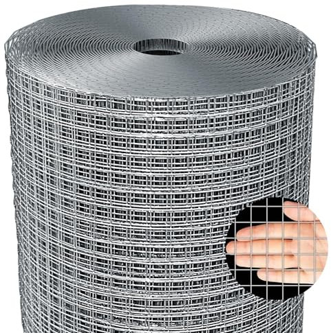 Jordbrux Galvanized Chicken Fence Wire Mesh Roll - 1m x 25m 0.8mm Wire Metal Mesh Roll Hardware Cloth, for Garden and Animal Enclosure Chicken Coop Flower Beds Rabbits Wire Fencing