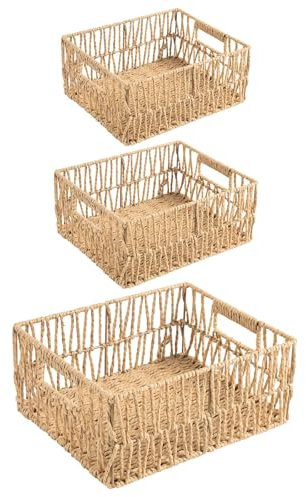 IDIMEX Aufbewahrungskorb ENIN 3er Set Natur - grob geflochten aus Paper Rope - rechteckig stapelbar praktisch dekorativ natürliche Materialien Griffe
