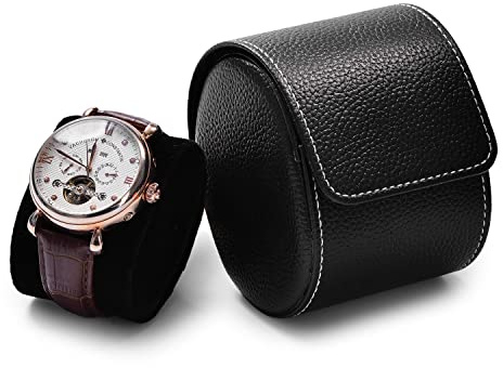Papten Tragbare Einzeluhr-Uhr Box Reise-Uhrenetui 1 Slot Uhrenrolle,Schwarz