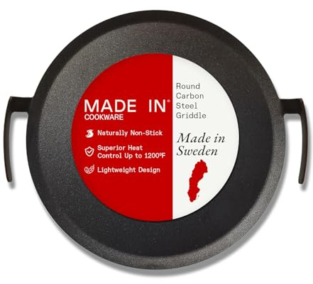 Made In Cookware | Seasoned 17 Round Carbon Steel Griddle - (Like Cast Iron, but Better) | Professional Cookware | Crafted in Sweden | Induction Compatible