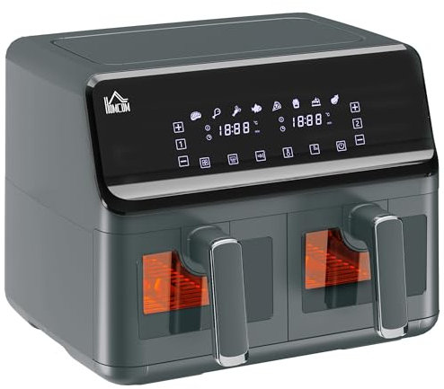 HOMCOM Friteuse à air friteuse sans huile air fryer double compartiment 8 L - 2500 W - 8 programmes, écran LED, température réglable, minuterie - gris
