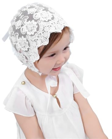 QEXUJOW Sombrero de Encaje para Bebé Niña - Gorra de Bautizo, Princesa y Sol con Flores (Blanco)