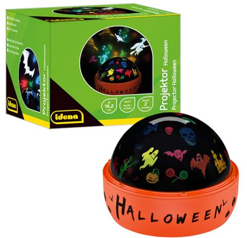 Idena 50148 - Proiettore LED Halloween, si illumina con motivi colorati di Halloween, proiettore LED per cielo stellato con 2 modalità, per uso interno, a batteria, circa 16,2 x 13 cm